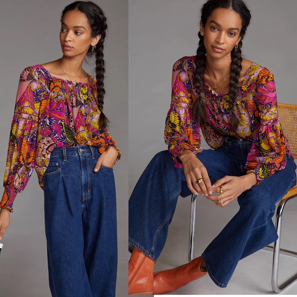 Alexandra Farmer Puff-Sleeved Blouse SZ L